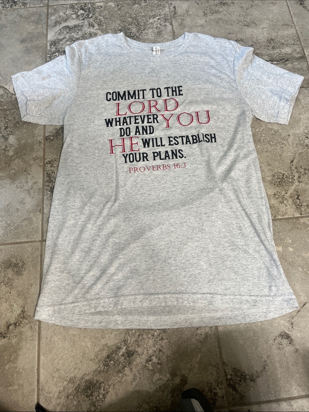 Bella Canvas Light Gray Short-Sleeve Tee with Red and Black Faith Graphic